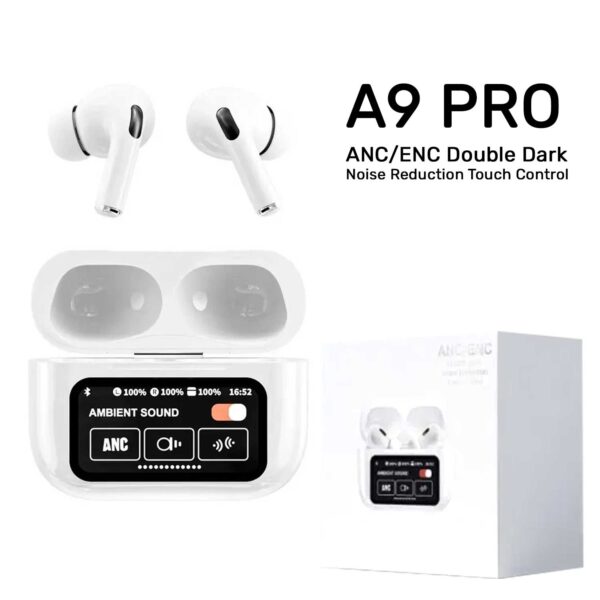 White New A9 Pro Apple Airpods Anc/enc Zhongkelqnxun Noise Reduction Touch Control Bluetooth 5.4 Wireless Earbuds - Image 4