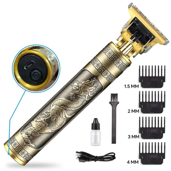 Professional Metal Body T9 Trimmer VINTAGE T9 Dragon Style Metal Rechargeable Electric Hair Clipper Cutting Machine Professional Hair Barber Trimmer - Image 3
